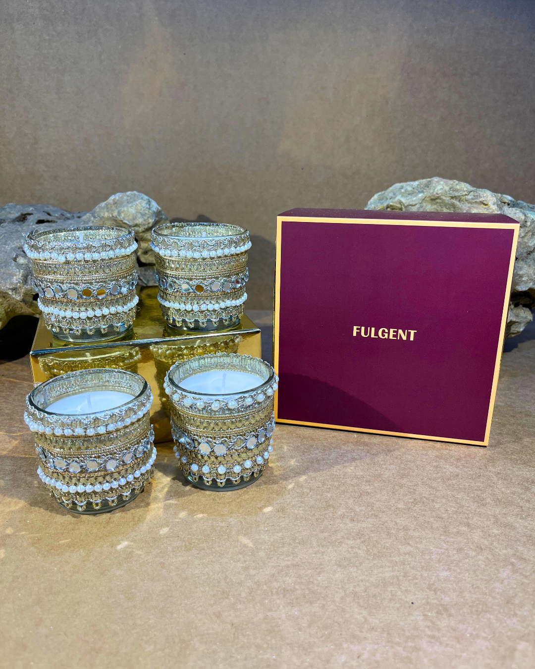 Golden Pearl Candles Gift Set